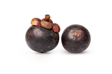 Mangosteen the queen thai fruit isolated on white background with clipping path