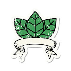 grunge sticker with banner of a leaf