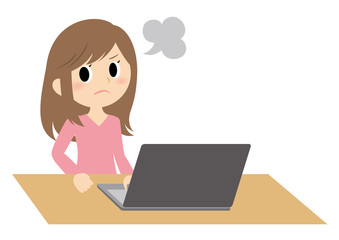 リモートワークの女性　怒る　ノートパソコン