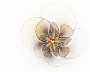 Golden brown fractal flower on a white background