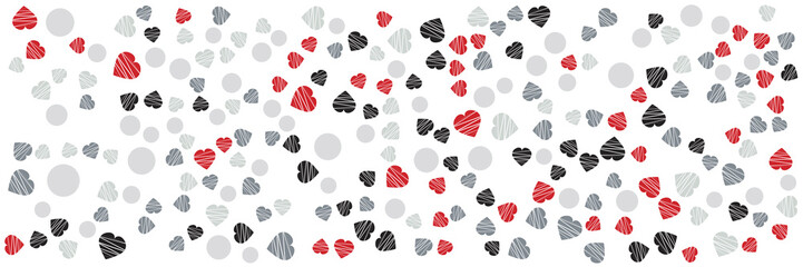 Blue pink green tosca red black love heart shapes pattern background for wide banner. 
Cute geometric background. Seamless pattern vector. Decorative abstract horizontal banner with colorful doodles.