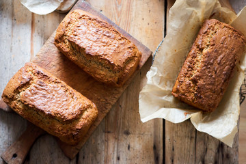 Plain banana breads and one carrot cakes