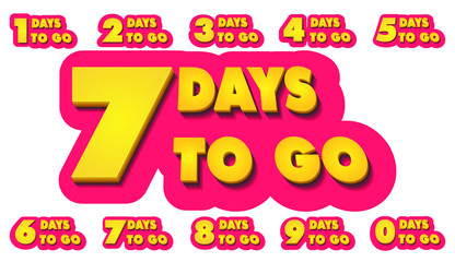 Set of number days left countdown for promotional banner. Nine, eight, seven, six, five, four, three, two, one, zero days left. Vector illustration on white isolated background.