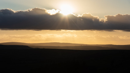 sunset over the fields, Mam Tor, Peak District National Park, England, Europe