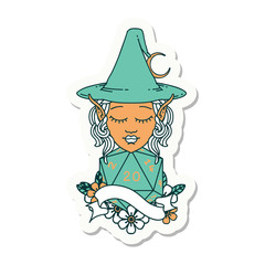 elf mage character with natural twenty dice roll sticker