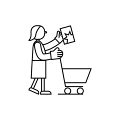 Covid19  do woman supermarket product package with shopping cart, mask and glove