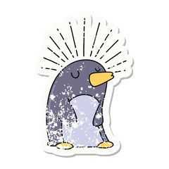 grunge sticker of tattoo style happy penguin