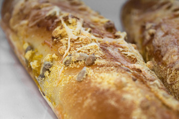 bread baguette loaf fresh cheese France bun flour flour malt bran wheat corn sunflower seeds baked cereals food crunch