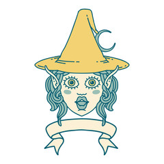 elf mage character face with banner illustration