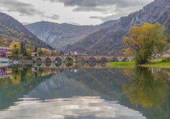 Fototapeta na wymiar Visegrad, Bosnia & Herzegovina - the Mehmed Paša Sokolovic Bridge is one of the main landmarks in the country, and Visegrad one of the pearls of the Balkans