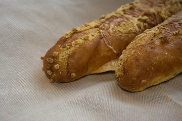 bread baguette loaf fresh cheese France bun flour flour malt bran wheat corn sunflower seeds baked cereals food crunch