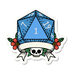 natural one d20 dice roll sticker