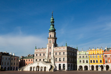 Town Hall at Great Market Square (Rynek Wielki) in Zamosc - obrazy, fototapety, plakaty