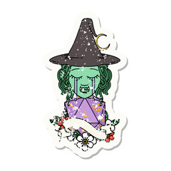 crying orc witch with natural one D20 roll grunge sticker