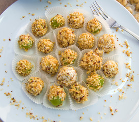 appetizers and snacks for your party or for your lunch:.balls of fresh cheese and walnuts