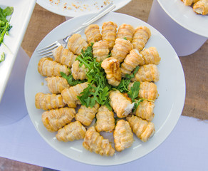 appetizers and snacks for your party or for your lunch:balls of fresh cheese and walnuts.