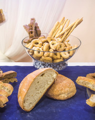 appetizers and snacks for your party or for your lunch:bread, focaccia and breadsticks.