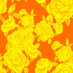 Foto op Canvas Vintage watercolor seamless pattern with flowers for decoration design. Bright spring or summer fashion print. Vintage wedding decor. Textile design.  © Natallia Novik