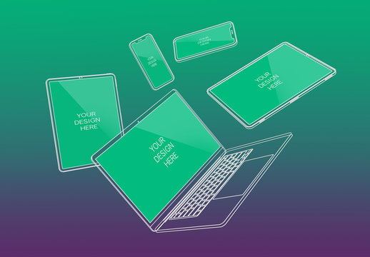 Wireframe Multi-Device Mockup with Editable Background