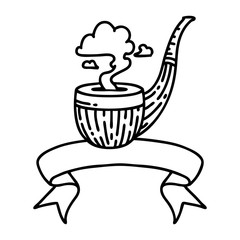 black linework tattoo with banner of a smokers pipe