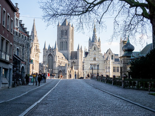 Fototapeta na wymiar urban landscape with Saint Nicholas Church, Ghent