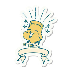 sticker of tattoo style happy halloween zombie monster