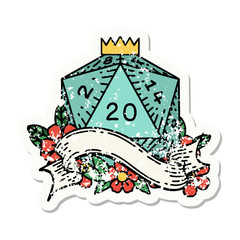 natural twenty D20 dice roll grunge sticker