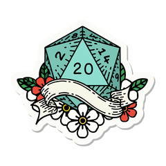 natural twenty D20 dice roll sticker