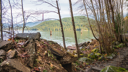 Burrard Inlet seen through the trees at Inlet Park, Burnaby, BC - winter
