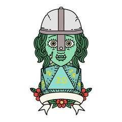 half orc fighter with natural twenty dice roll illustration