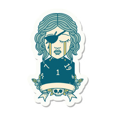 crying human rogue with natural one roll sticker