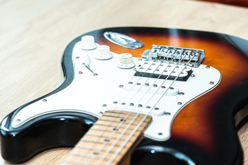 Guitar strings, close, detail. Acoustic guitar. Selective focus 