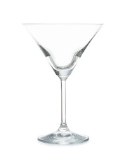 Empty clear martini glass isolated on white