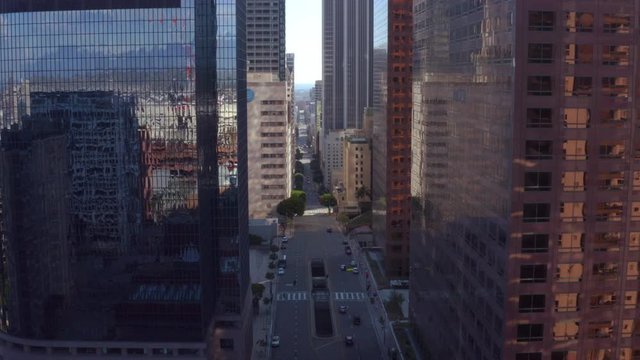 Aerial video of beautiful buildings in Downtown Los Angeles during Covid 19 Pandemic shot in cinema 4k