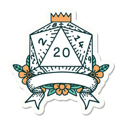 natural 20 critical hit D20 dice roll sticker