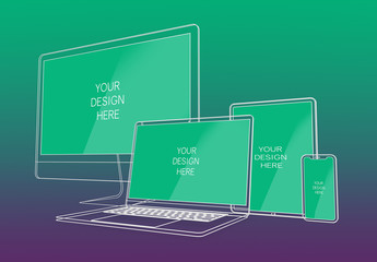 Wireframe Multi-Device Mockup with Editable Background