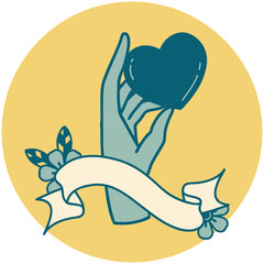 icon with banner of a hand holding a heart