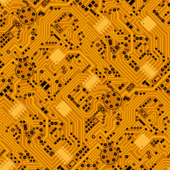 Circuit board pattern. Vector hi tech computer chip seamless electronic background