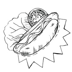 hotdog doodle hand draw white and black