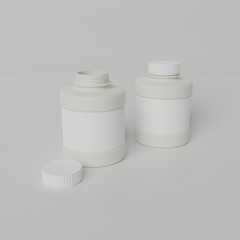 Isolated light colored plastic bottles with blank labels 3D Rendering