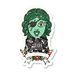 half orc rogue character with natural twenty dice roll illustration