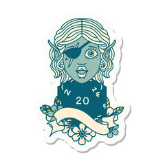 elf rogue character with natural twenty dice roll sticker