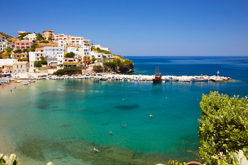 Naklejka premium BALI, THE CRETE ISLAND, GREECE - JUNE 5, 2019: The beautiful seaview to the harbour of Bali.