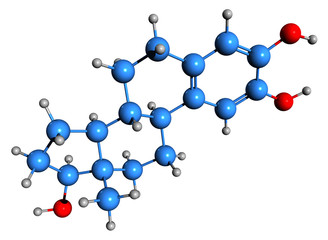 3D image of 2-hydroxyestradiol skeletal formula - molecular chemical structure of 2-OHE2 isolated on white background
