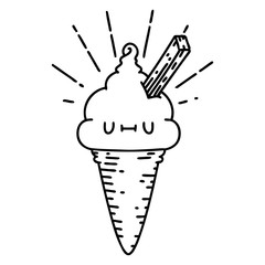 traditional black line work tattoo style ice cream character