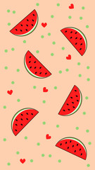 seamless background with watermelons and little hearts