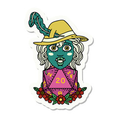 half orc bard with natural twenty dice roll  sticker