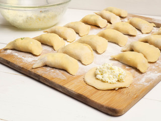 Dumplings with cottage cheese.. Varenyky, vareniki, pierogi, pyrohy.