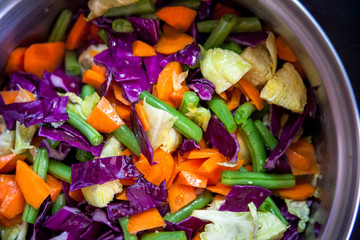 Multicolor vegetable in stainless steel pot