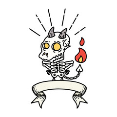 banner with tattoo style skeleton demon character
